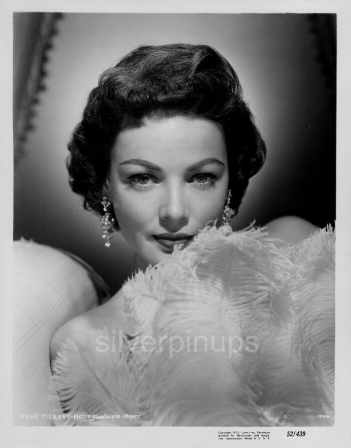 Orig 1952 GENE TIERNEY Feathery Plumes.. GLAMOUR Portrait “PLYMOUTH ...