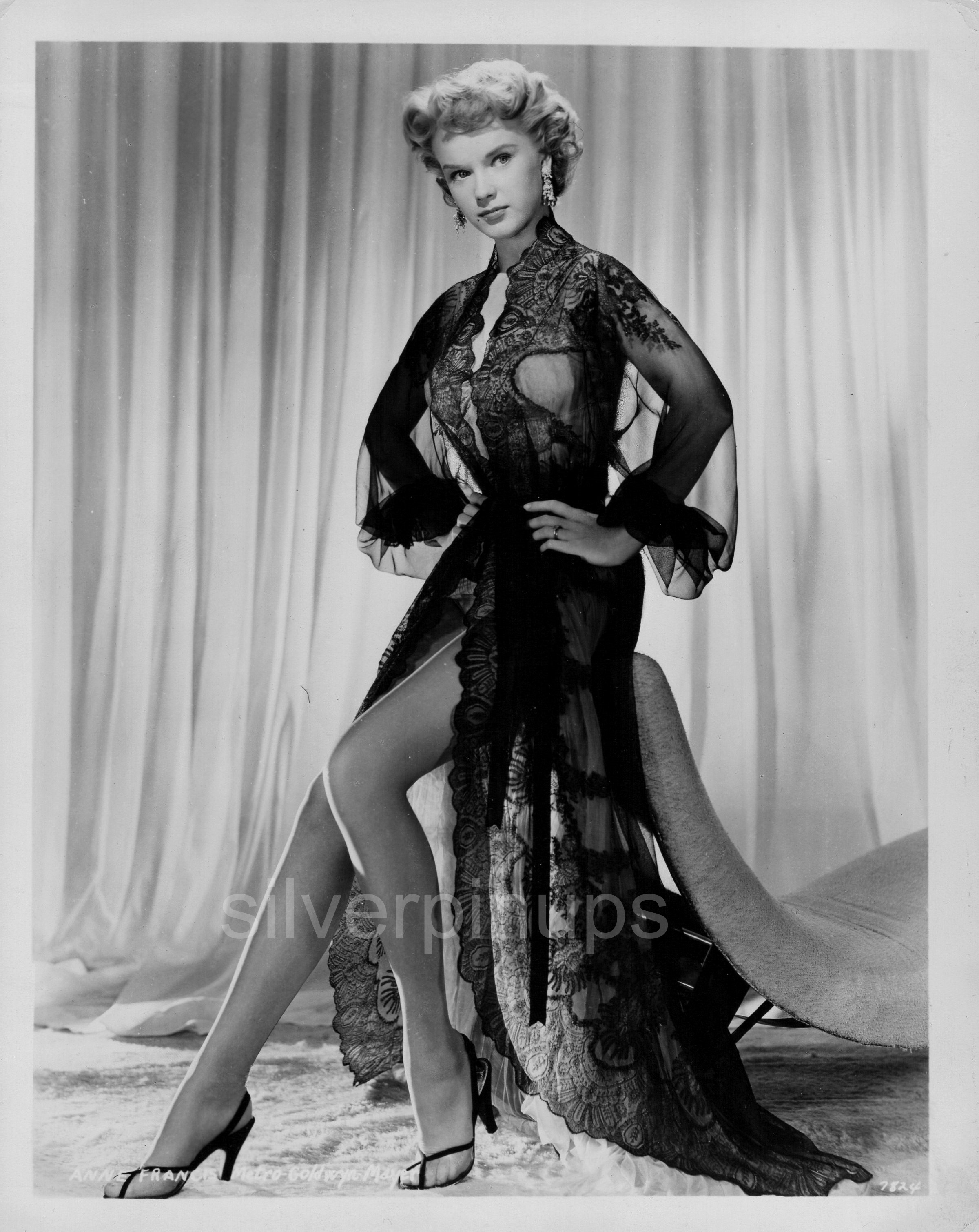 Orig 1950s Anne Francis Modeling In A Negligee Glamour Pin Up Portrait Leg Art Silverpinups 