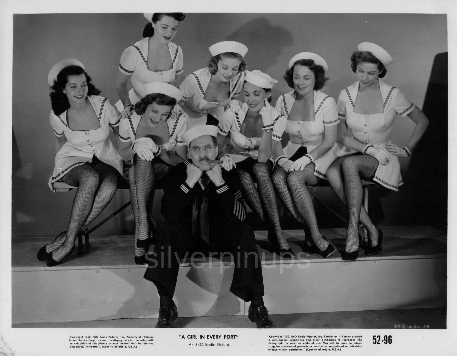 2 Orig 1952 Groucho Marx With Sexy Starlets “a Girl In Every Port” Portrait Silverpinups